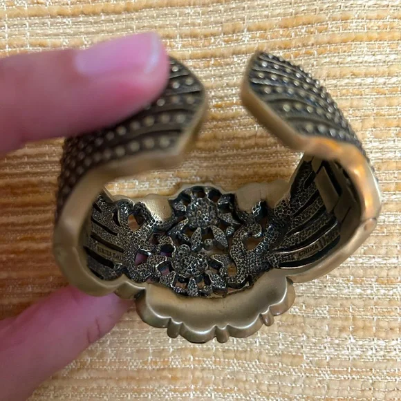 Heidi Daus red & black rhinestone floral flower motif bracelet / cuff - Picture 6 of 7